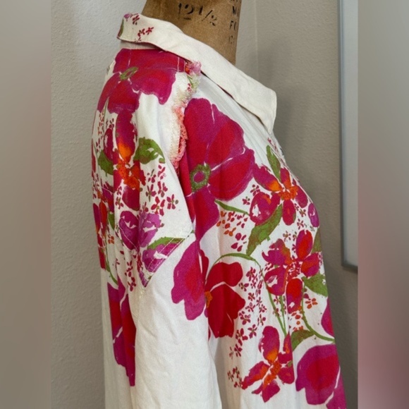 Free People Share Good Vibes Buttondown XS Ivory Pink Combo Floral - Picture 6 of 12